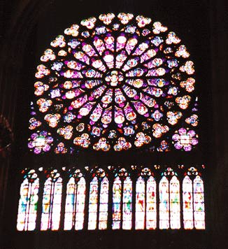 Indoor view of stained glass window